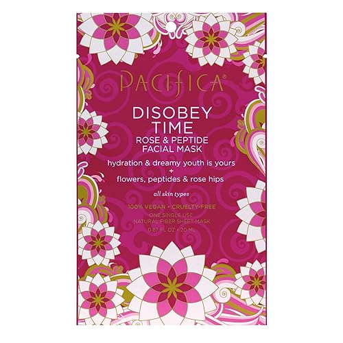 Pacifica Beauty Disobey Time Peptide Hydrating Facial Sheet Mask | For All Skin Types | 1 Count | Hyaluronic Acid, Rose + Peptides | 100% Cotton Mask