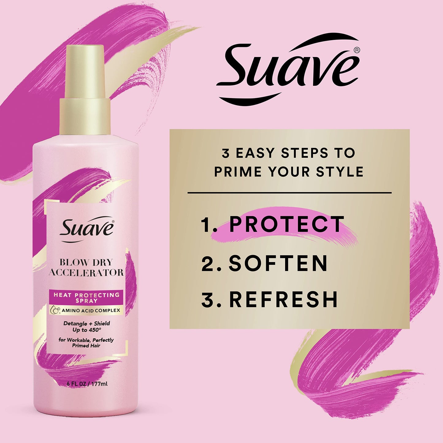 Suave Pink Blow Dry Accelerator Hair Heat Protector Heat Protecting Spray Heat Protectant Spray and Detangler 6 oz