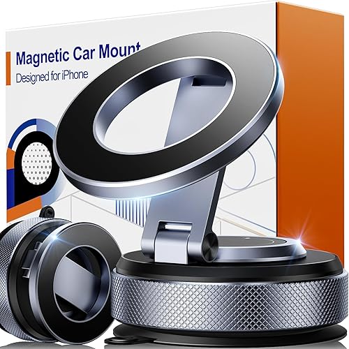 Polynex Magnetic Phone Holder for Car, Aerospace Aluminum iPhone Mount with 3200gf Magnet & 80LBS Vacuum Suction, 360° Adjustable Dashboard Mount…