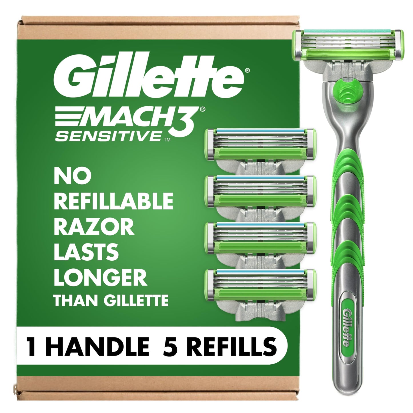 Gillette Mach3 Sensitive Shaving Razor for Men, 1 Handle and 5 Blade Refills, for Sensitive Skin Beauty and Personal Care Gillette