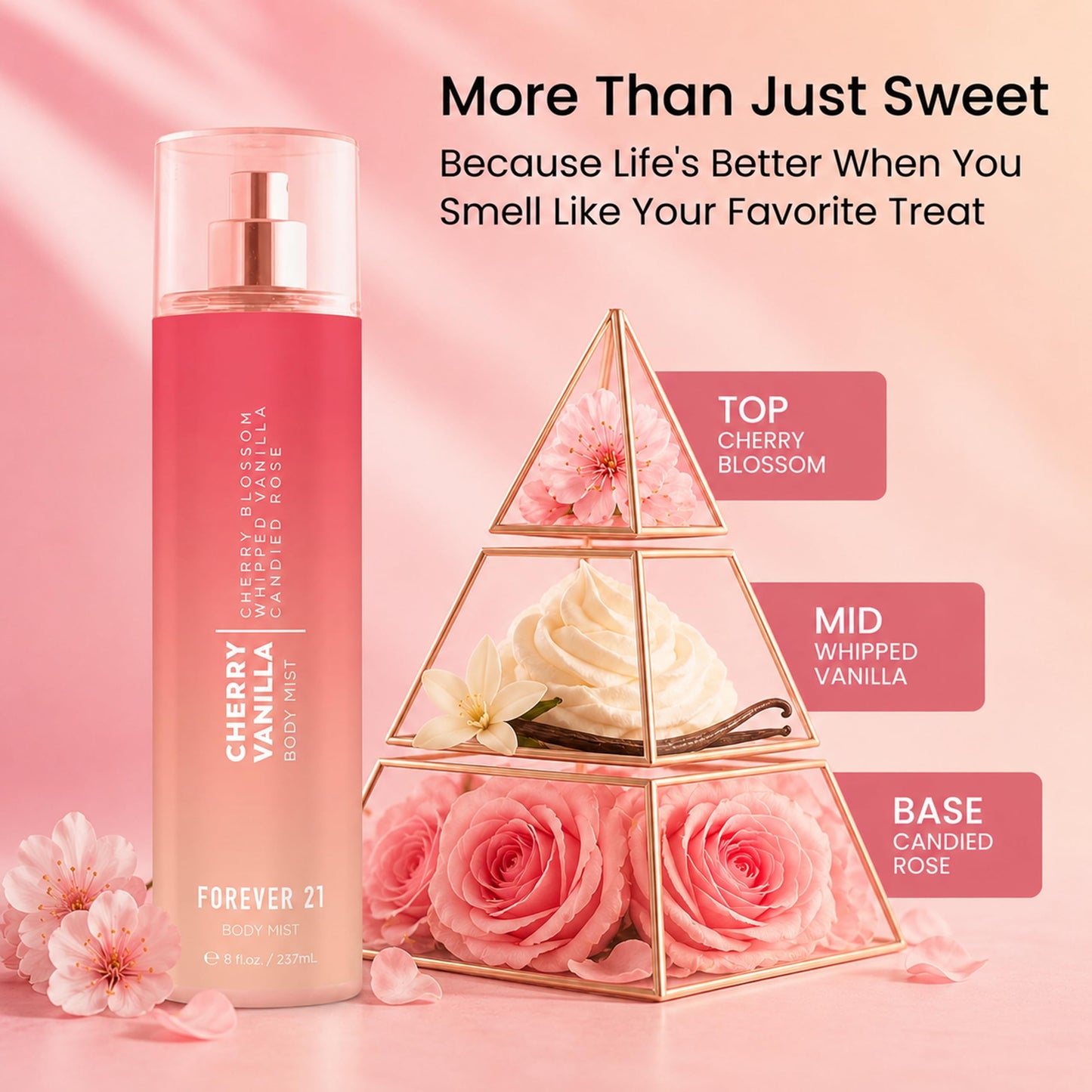 Forever 21 Cherry Vanilla Body Spray Mist | Lightweight & Sweet Everyday Scent | Sweet Body Spray with Cherry Blossom Top Notes, Whipped Vanilla