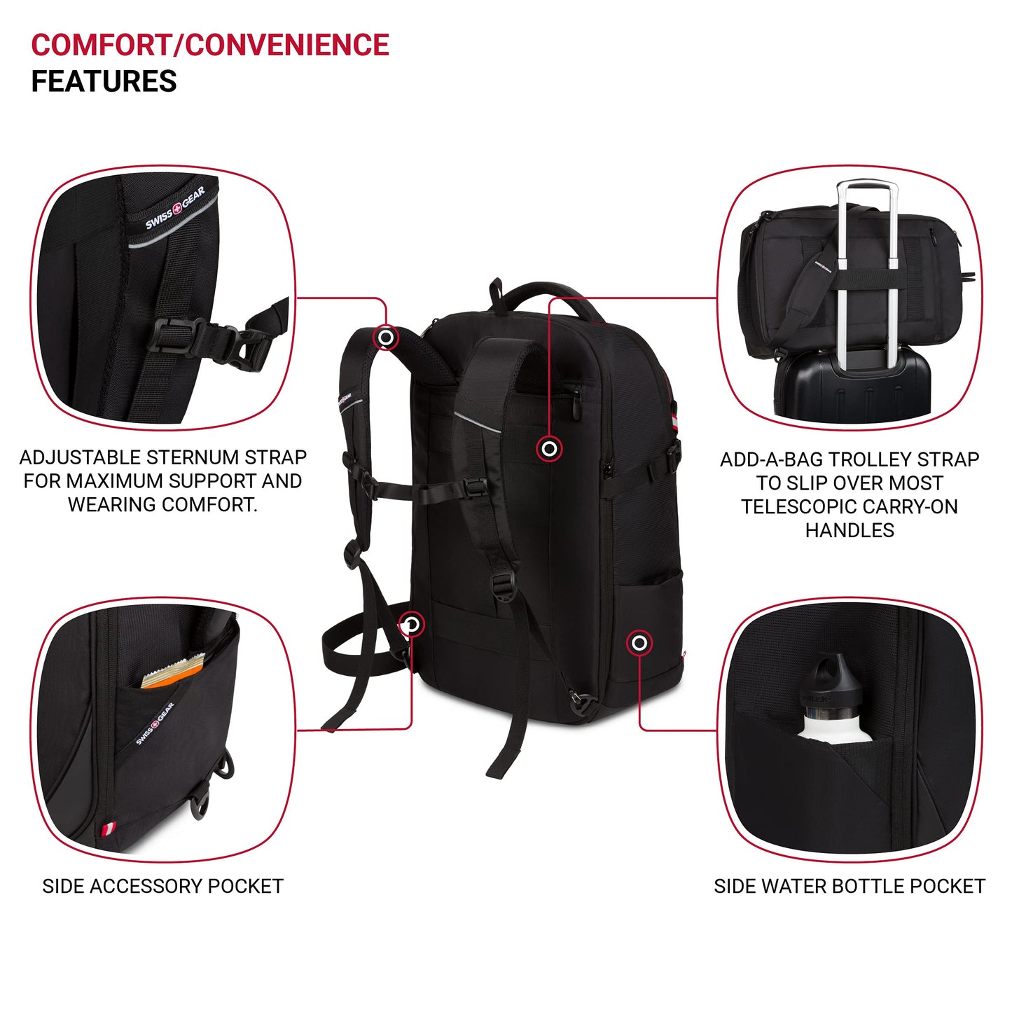 SwissGear Hybrid 45L Travel Backpack, Fits 17 inch Laptop, Men's and Women's, Black