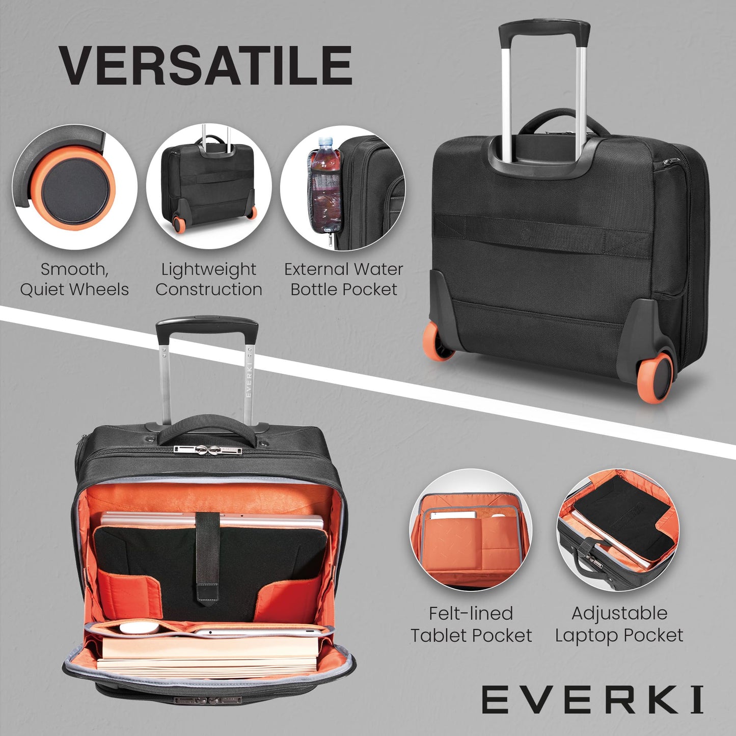 EVERKI Journey 16-Inch Laptop Trolley Rolling Briefcase for Business Professionals - Travel-Friendly Carry-On Laptop Bag, Lightweight Office Bag