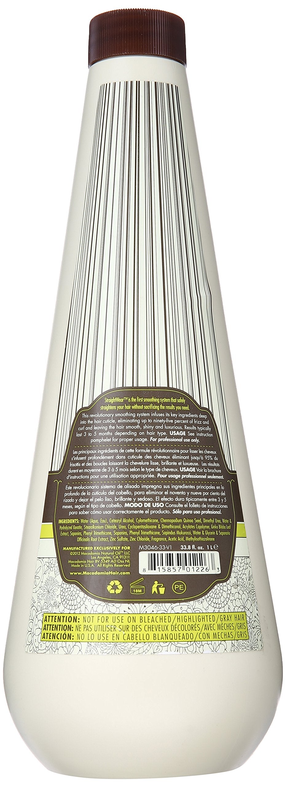 Macadamia Oil Natural Oil Straightwear Smoother Straightening Solution for Unisex - 33.8 oz Smoother