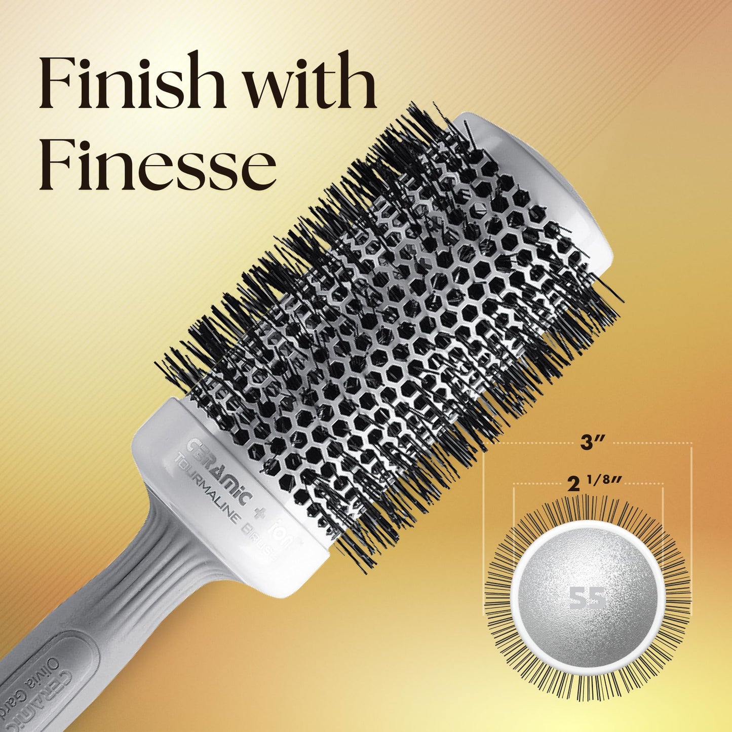 Olivia Garden Ceramic + Ion Round Thermal Hair Brush - Not Electrical - Professional Blowout Brush for Normal to Thick Hair - 2 1/8" Diameter Barrel