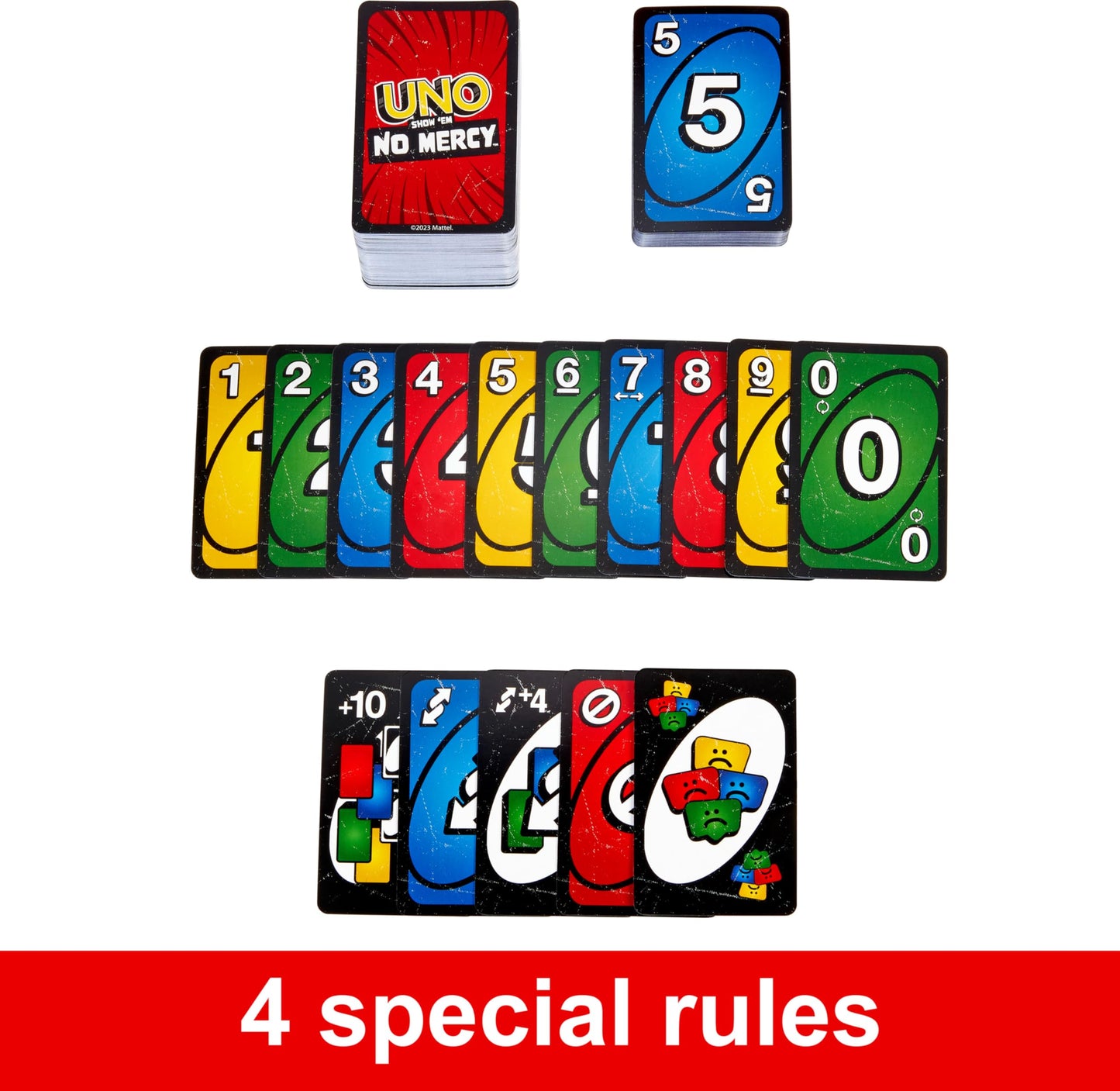 Mattel Games UNO Show ‘em No Mercy Card Game in Storage & Travel Tin for Kids, Adults & Family Night with Extra Cards, Special Rules & Tougher…