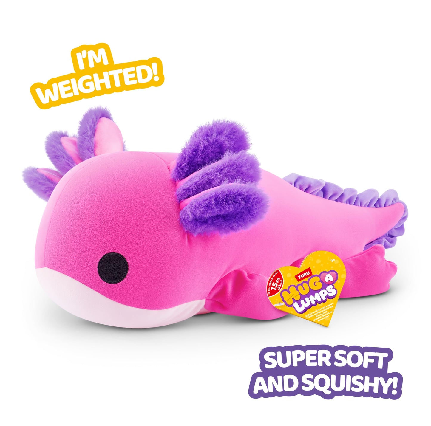 Hug-A-Lumps Axolotl Ally by ZURU, Medium, 3.3 lbs, Cuddly Squishy Weighted Plush, Sleeping Pillow Plush, Stuffed Animal (Axolotl)