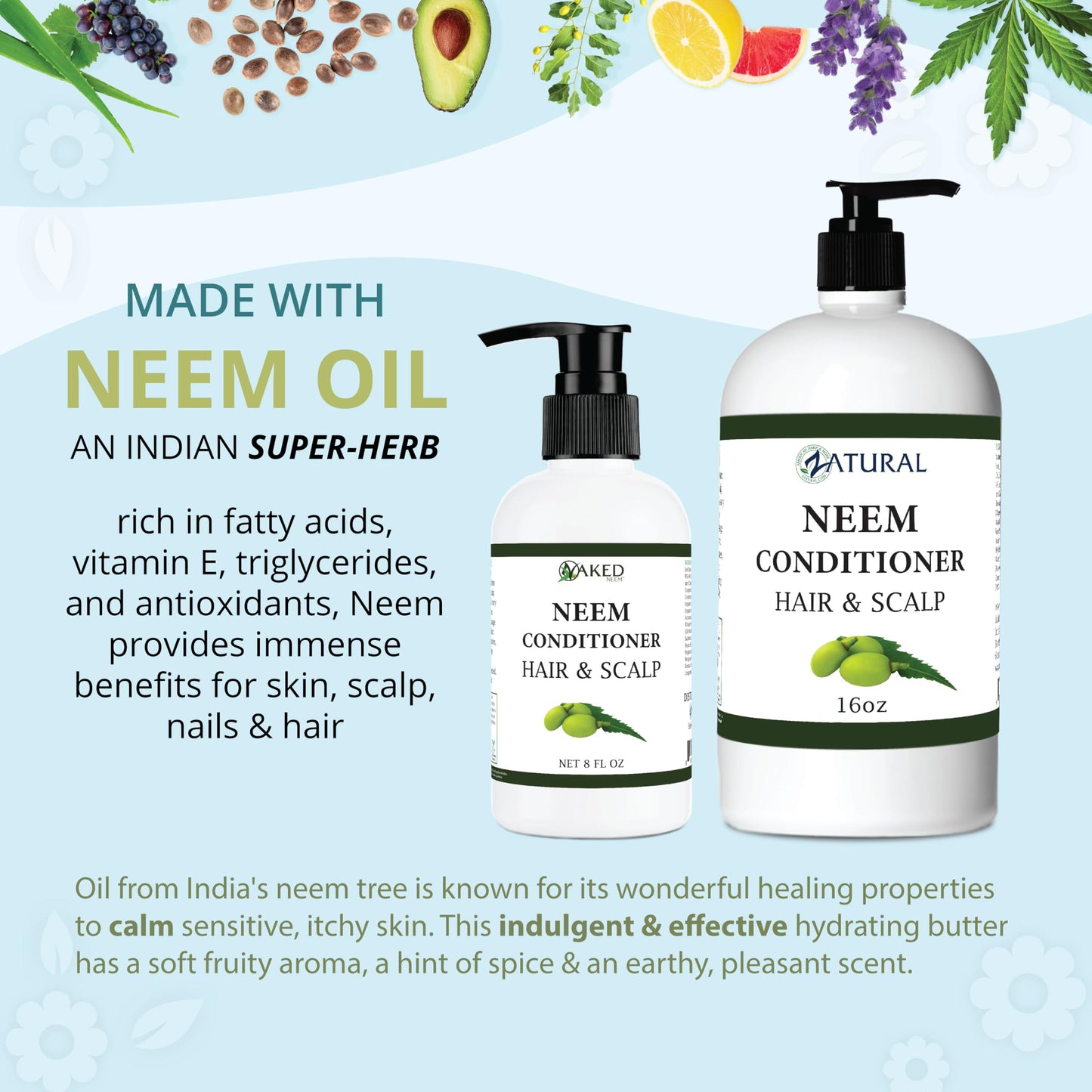 Zatural Neem Scalp & Hair Conditioner | Deep Conditioning Formula with Botanical Extracts | Supports Hair Softness, Shine, and Manageability (8 Fl Oz)