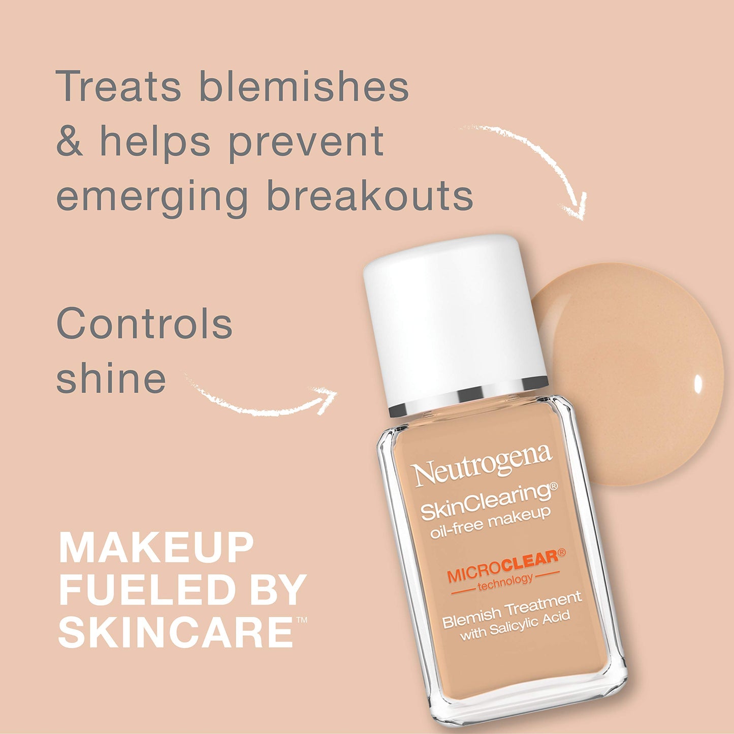 Neutrogena SkinClearing Oil-Free Acne and Blemish Fighting Liquid Foundation with Salicylic Acid Acne Medicine, Shine Controlling, for Acne Prone