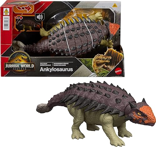 Mattel Jurassic World Rebirth Wild Roar Dinosaur Toy, Posable Ankylosaurus Figure, Tail Controlled Head Butt & Multi Attack & Sound, Digital Play