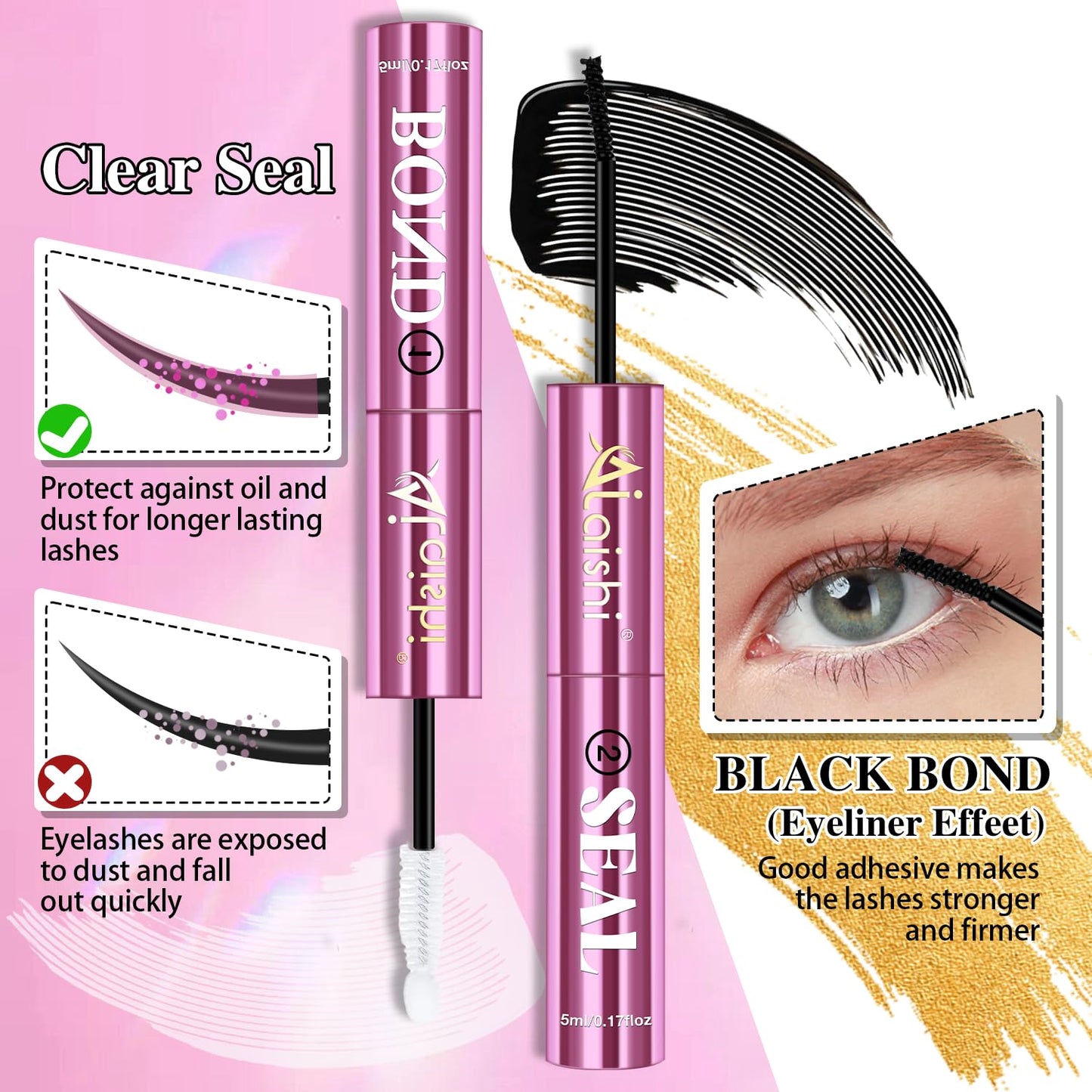 AILAISHI Lash Clusters Glue, Eyelash Bond and Seal, Long-Lasting 150H Waterproof, Non-Irritating Lash Extension Glue for DIY Individual Lashes at Home Beauty and Personal Care AILAISHI