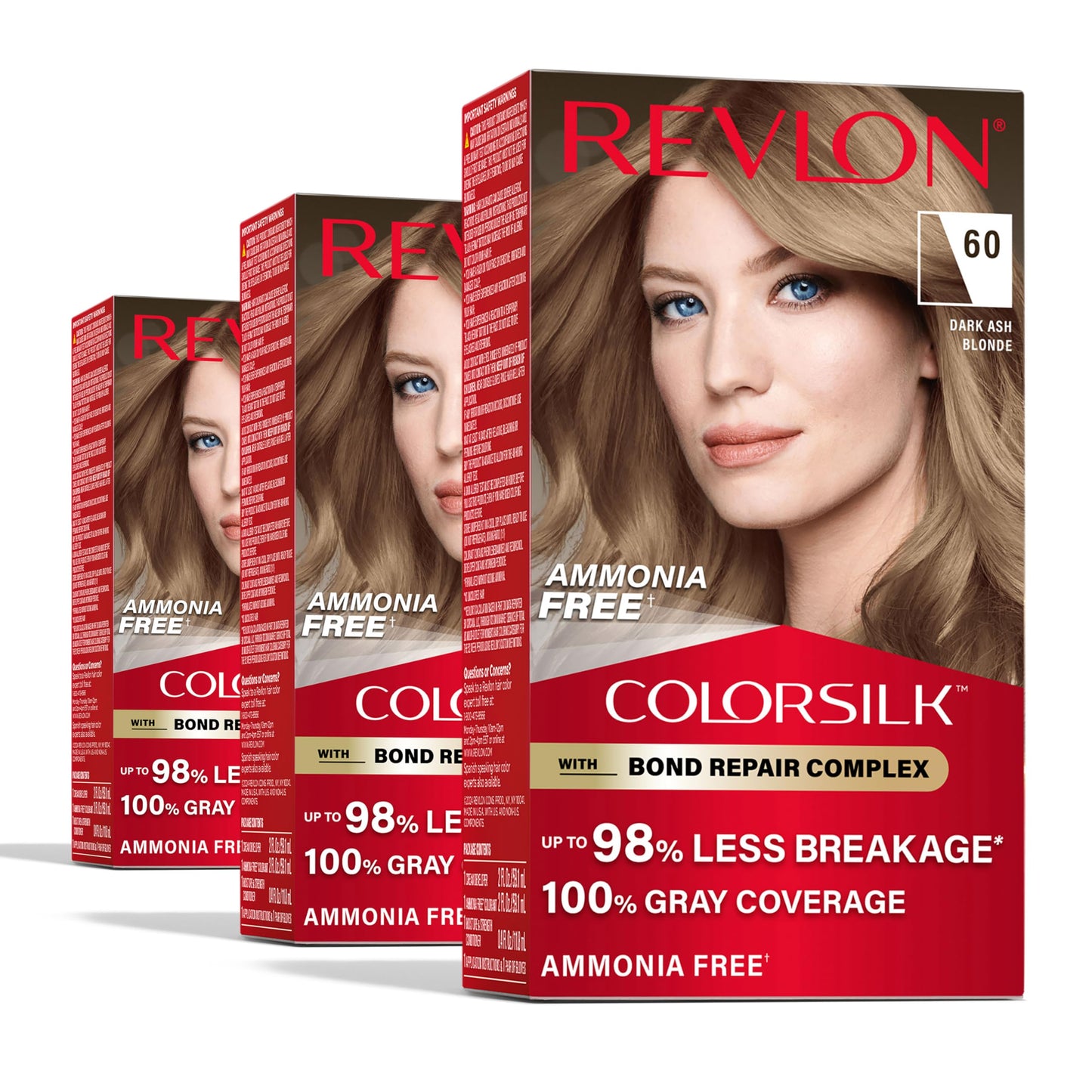 Revlon ColorSilk with Bond Repair Complex, Blonde Permanent Hair Color, 100% Gray Coverage, Ammonia Free Hair Dye, Vegan Keratin, 60 Dark Ash Blonde