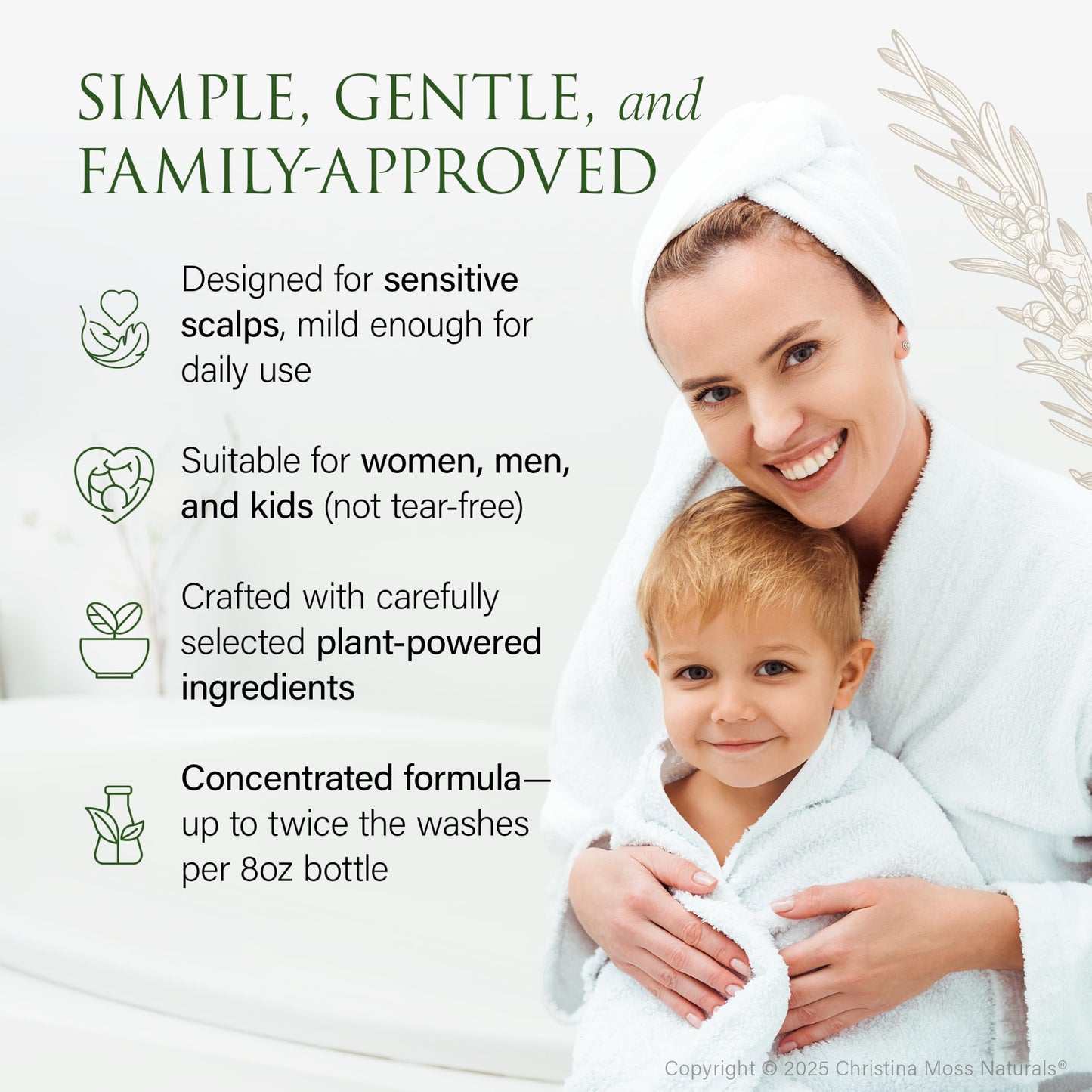 Christina Moss Naturals Shampoo Natural and Organic Ingredients, Sulfate-Free, Paraben-Free, Cruelty-Free, Vegan, Unscented, Responsible Beauty