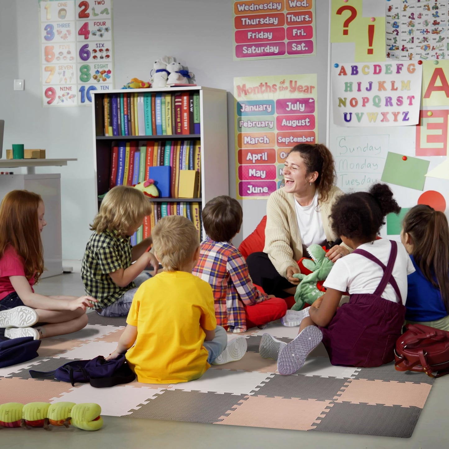 BalanceFrom Puzzle Play Mat – 36 Interlocking Foam Floor Tiles, Cream/Gray/Beige, Soft Playroom Flooring for Indoor & Outdoor Playpen