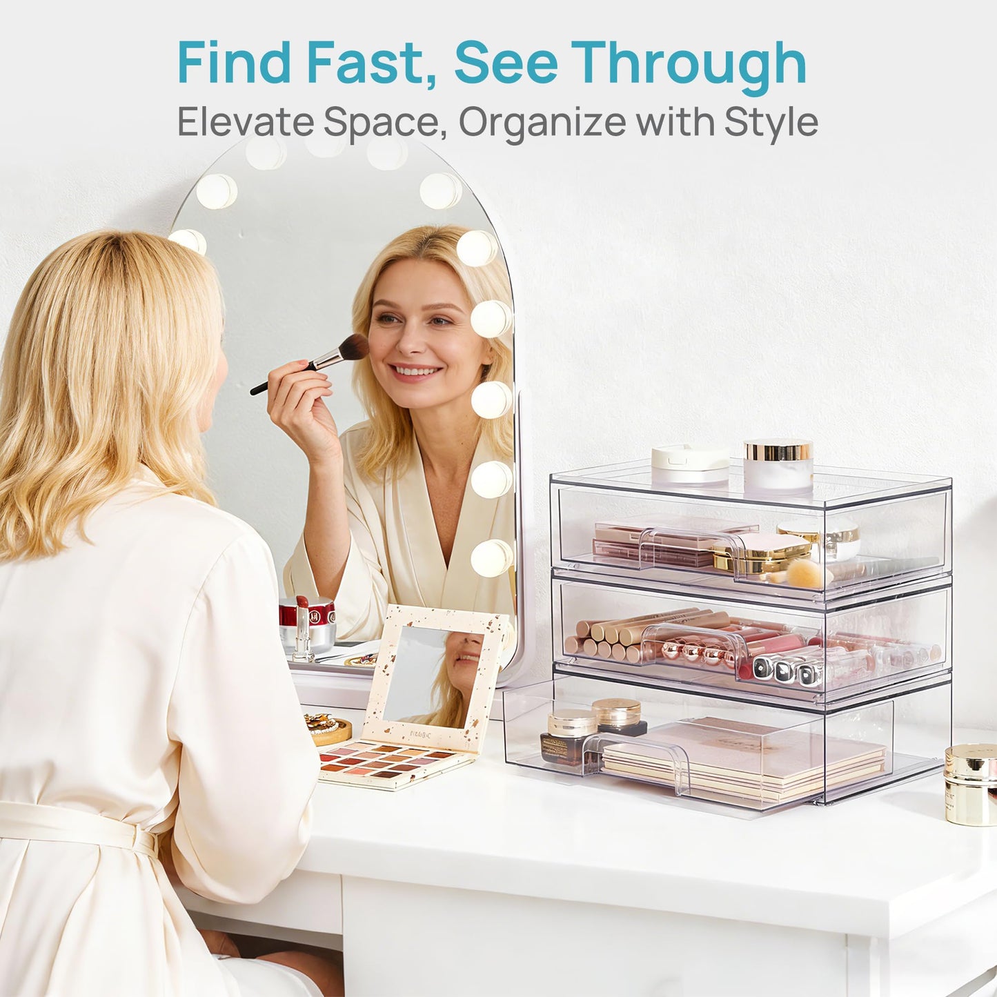 Vtopmart 12.1''W Clear Stackable Storage Drawers,2 Pack Acrylic Plastic Organizers Bins for Makeup Palettes, Cosmetics, and Beauty Supplies,Ideal Beauty and Personal Care Vtopmart