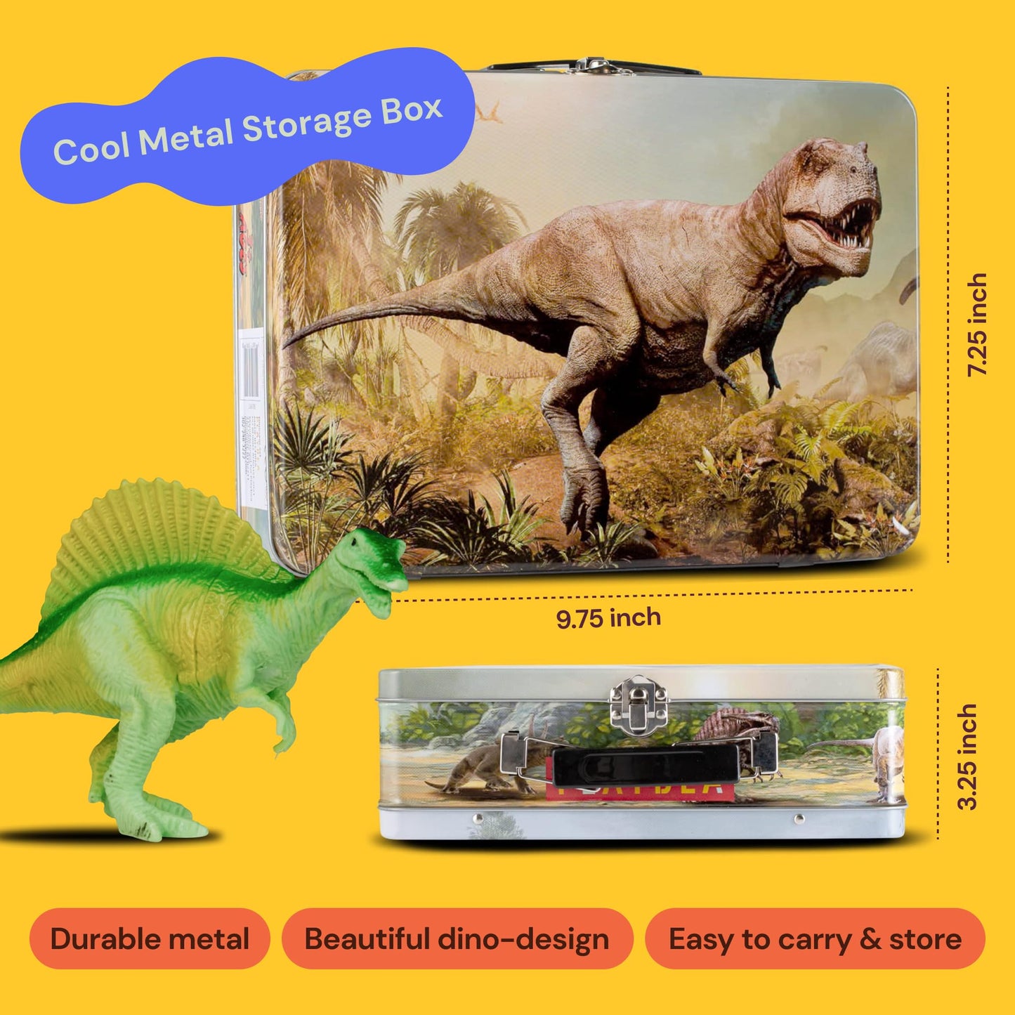 PLAYVIBE Dinosaur Toys for Kids – 12 Realistic Dino Figures with Metal Storage Box & Soft Spinosaurus, Toddler Toys for Boys & Girls Ages 3-7