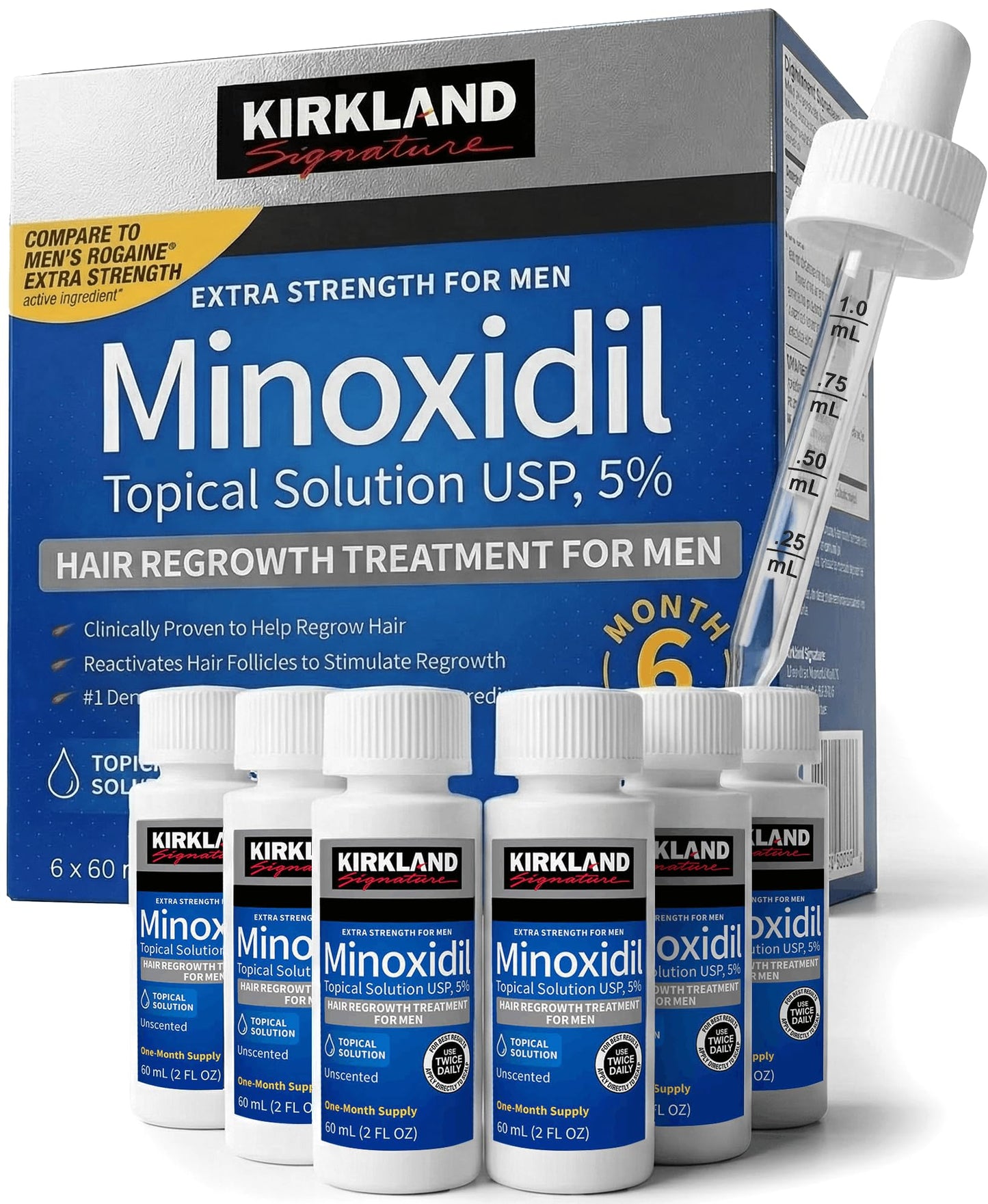 Kirkland Minoxidil for Men Liquid, Extra Strength Hair Regrowth Treatment 5%, 6 Months Supply - Upgraded Dropper Applicator and Bonus Free Guide Beauty and Personal Care KIRKLAND