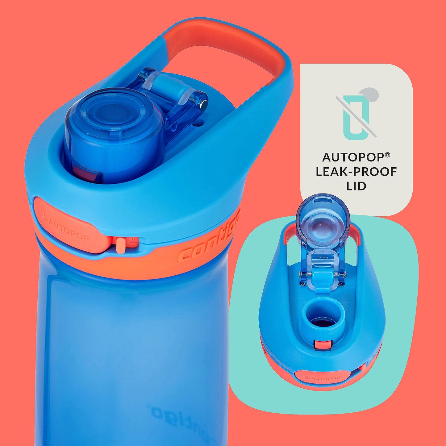 Contigo Jessie Kids Water Bottle Leak-Proof Lid 14oz Dishwasher-Safe Fits Most Cup Holders 2-Pack Blue Poppy/Coral & Amethyst/Jade