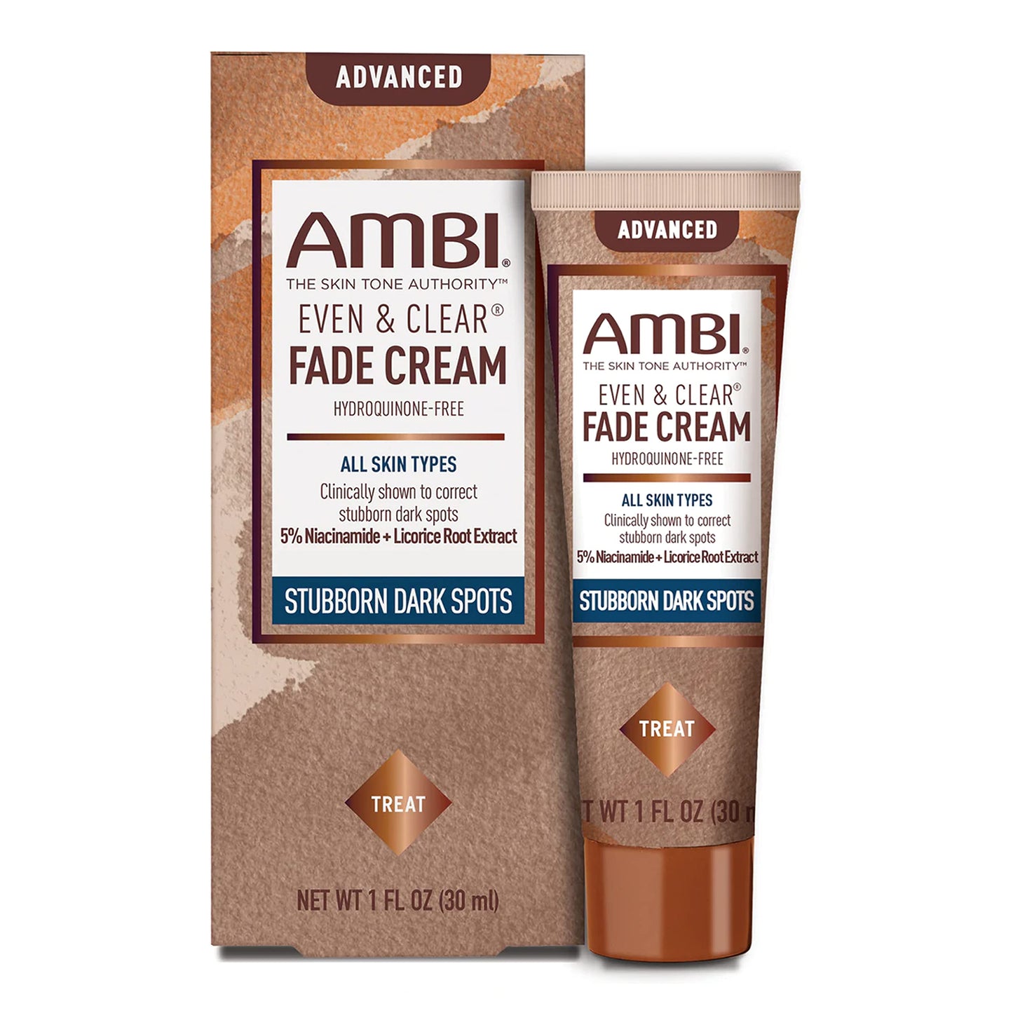 Ambi Even & Clear Advanced Fade Cream, Hydroquinone-free, Hyperpigmentation Treatment, Stubborn Dark Spot Corrector, Results In As Little As 2-3