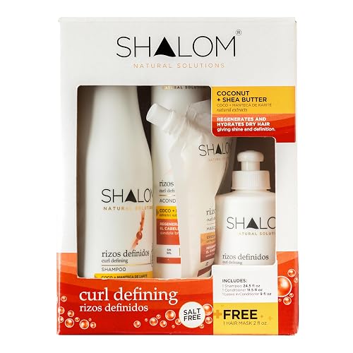 SHALOM Curl Defining Complete Kit with Coconut & Shea Butter - 25 fl oz Shampoo, 12 fl oz Conditioner, 2 fl oz Hair Mask, 9 fl oz Leave-in Conditioner