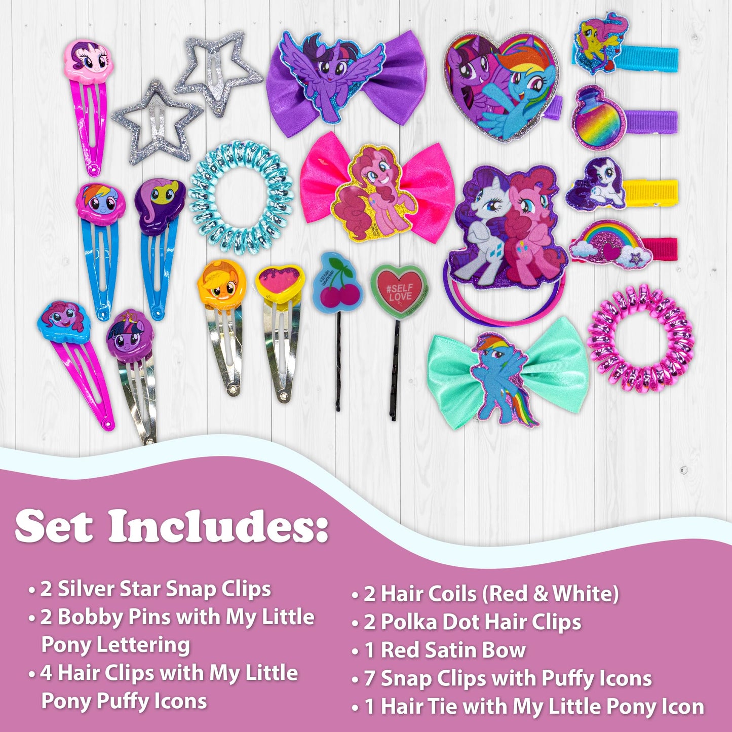 My Little Pony - Townley Girl Hair Accessories Kit|Gift Set for Kids Girls|Ages 3+ (22 Pcs) Including Hair Bow, Coils, Hair Clips, Hair Pins and More