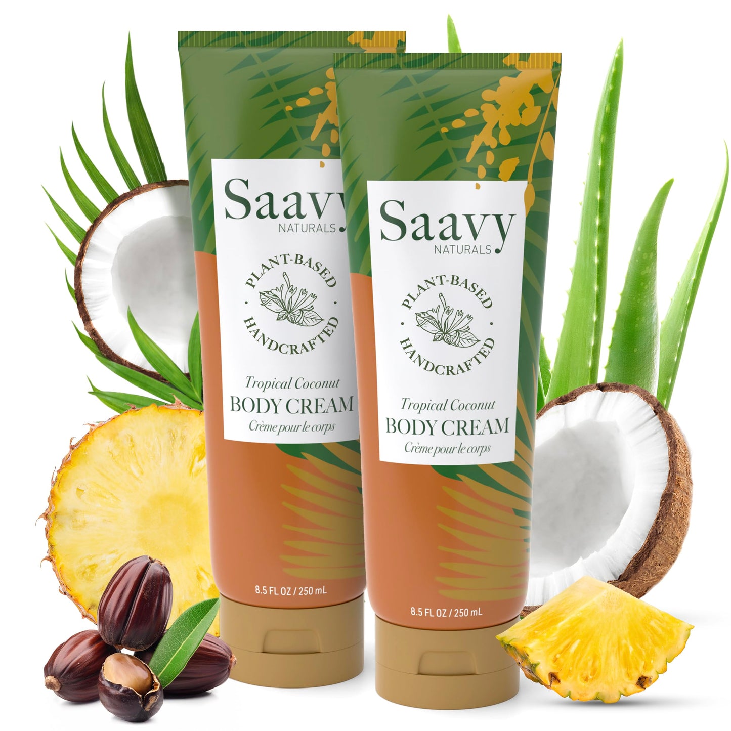 Saavy Naturals Deeply Hydrating Body Cream for Dry Skin - Nourishing Shea Butter, Plant-Based & Sustainably Sourced - Tropical Coconut - 8.5 fl oz, 2