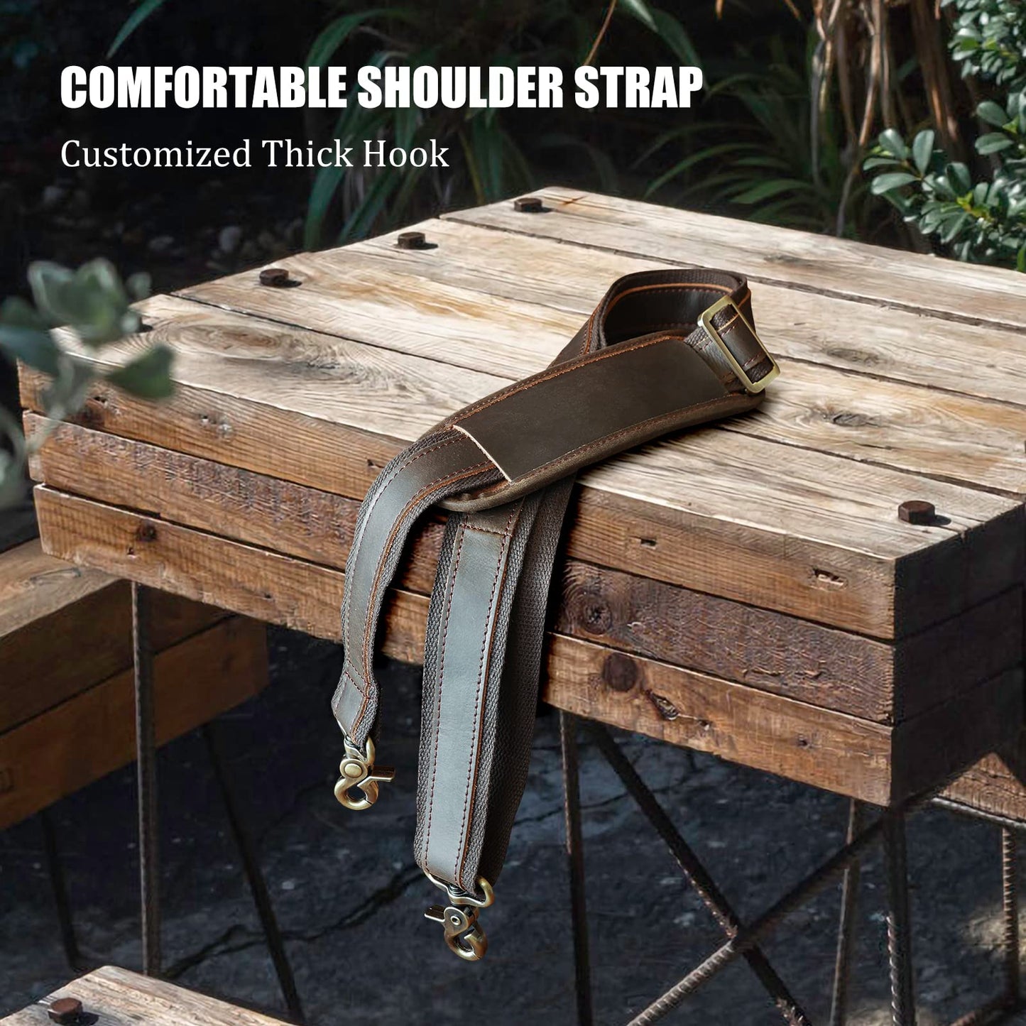 Polare Full Grain Leather Adjustable Replacement Shoulder Strap with Metal Hook for Briefcase Messenger Shoulder Duffel Bag Dark Brown