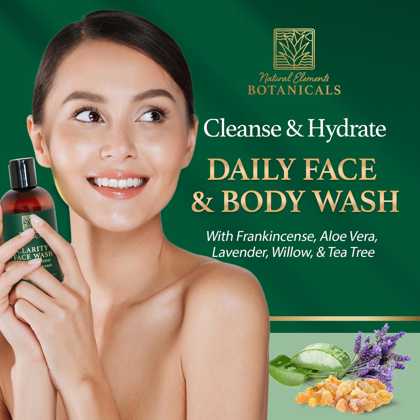 Natural Elements Botanicals Face & Body Wash with Frankincense, Aloe Vera & Salicylic Acid | Soothing, Calming, Anti-Aging, Daily Facial Cleanser |