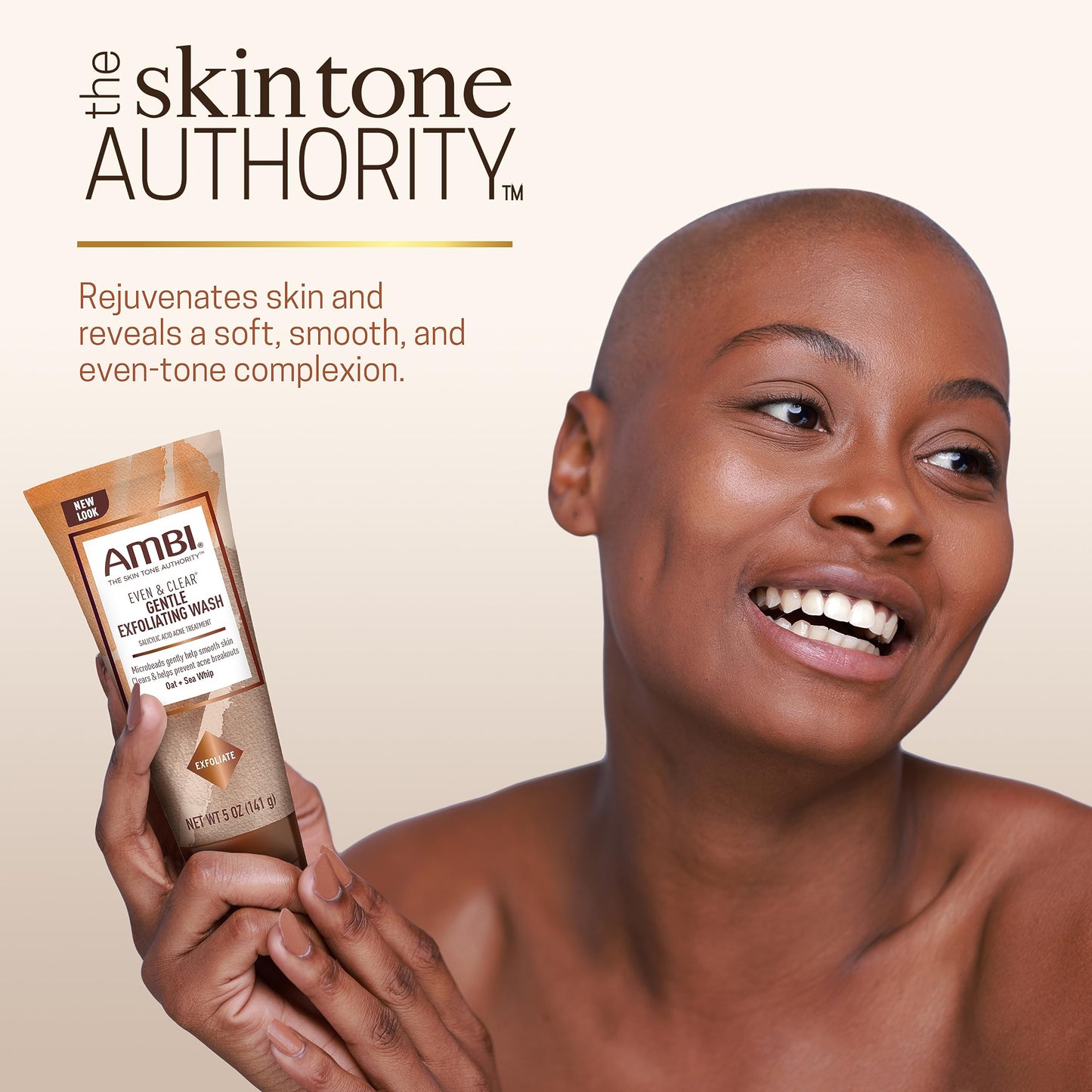 Ambi Even & Clear Gentle Exfoliating Wash with Oat and Sea Whip, Salicylic Acid Acne Treatment, Helps Clear & Prevent Breakouts, Exfoliates to Help