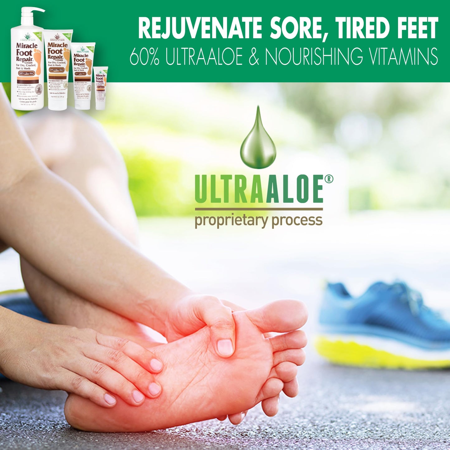 Miracle Foot Repair Cream, (1 oz / 3 Pack) Repairs Dry Cracked Heels and Feet, 60% Pure UltraAloe Moisturizes, Softens, and Repairs
