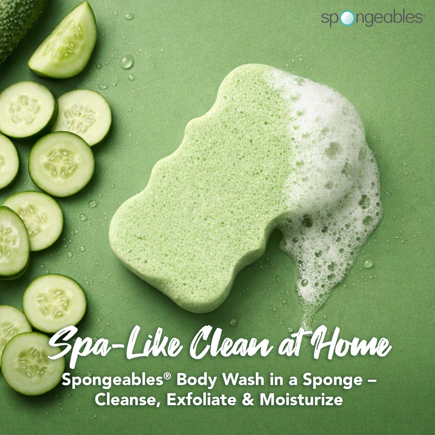 Spongeables Body Wash in a 20+ Wash Sponge, Cool Cucumber, 3 Count