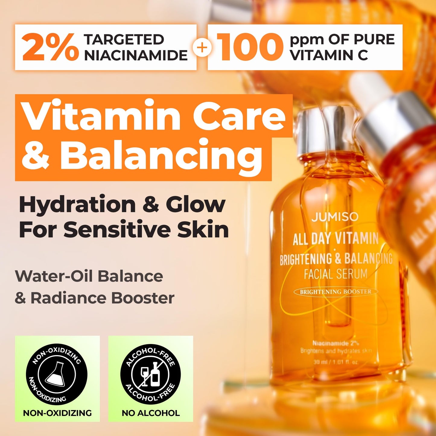 JUMISO All Day Vitamin Serum, Brightening & Balancing Facial Serum, Gift, Vitamin C, A, B, D, E , Serum with Vitamin, Korean Skincare, Skin