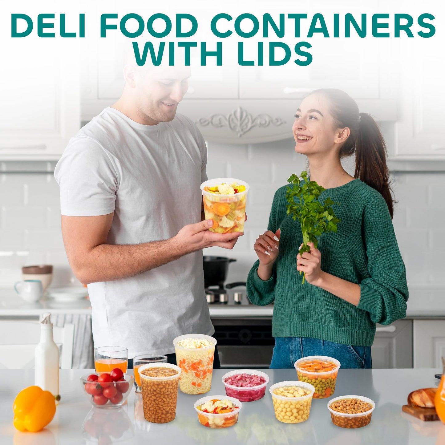 JoyServe Deli Food Containers with Lids - (24 Pack) 8 Sets of Each Size - 8 Oz - Cup / 16 Oz - Pint / 32 Oz - Quart Sizes Food Storage Takeout Meal…