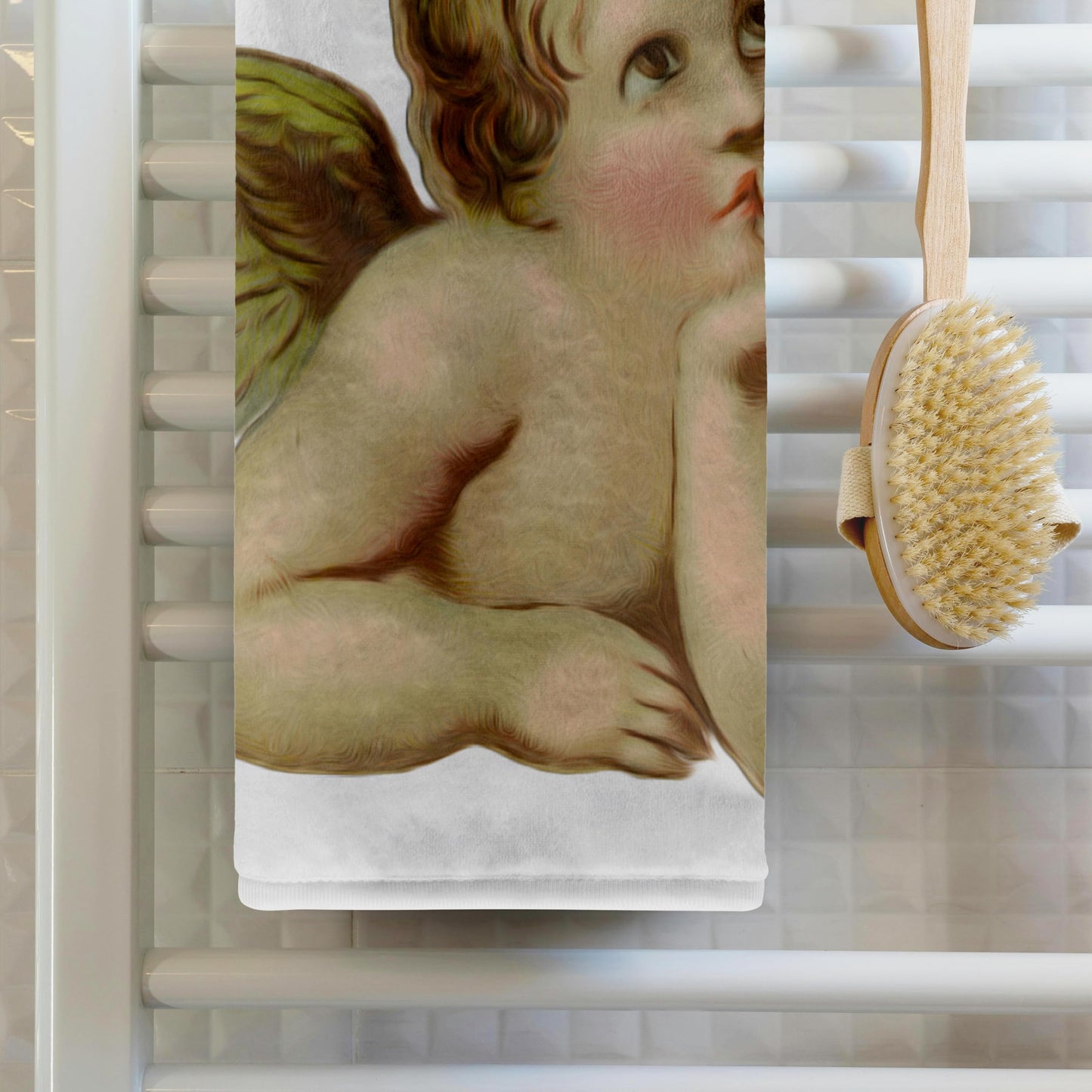3D Rose Vintage Victorian Thinking Angel Cherub Hand/Sports Towel, 15 x 22