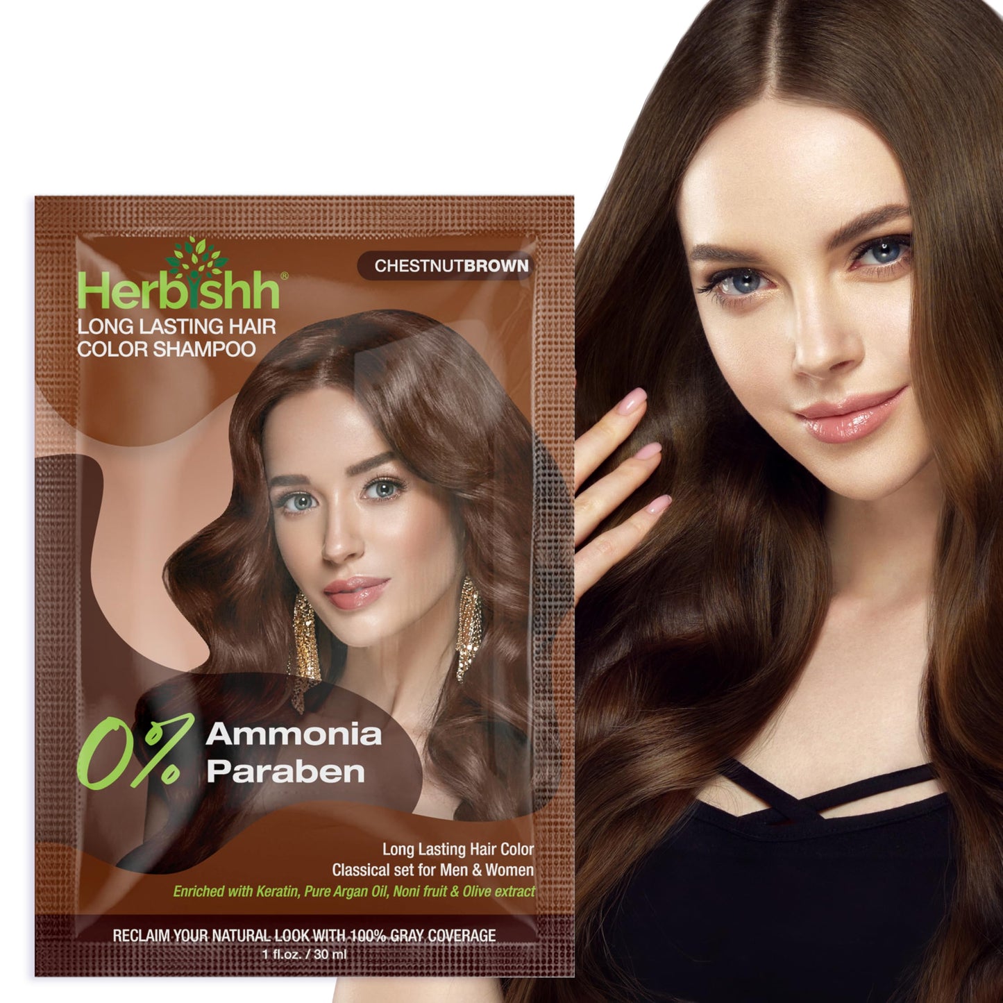 Herbishh Chestnut Brown Shampoo for Gray Hair, Hair Dye Shampoo 3 in 1, 100% Grey Coverage, Instant Permanent Shampoo for Men & Women, Long-lasting Beauty and Personal Care Herbishh Default Title