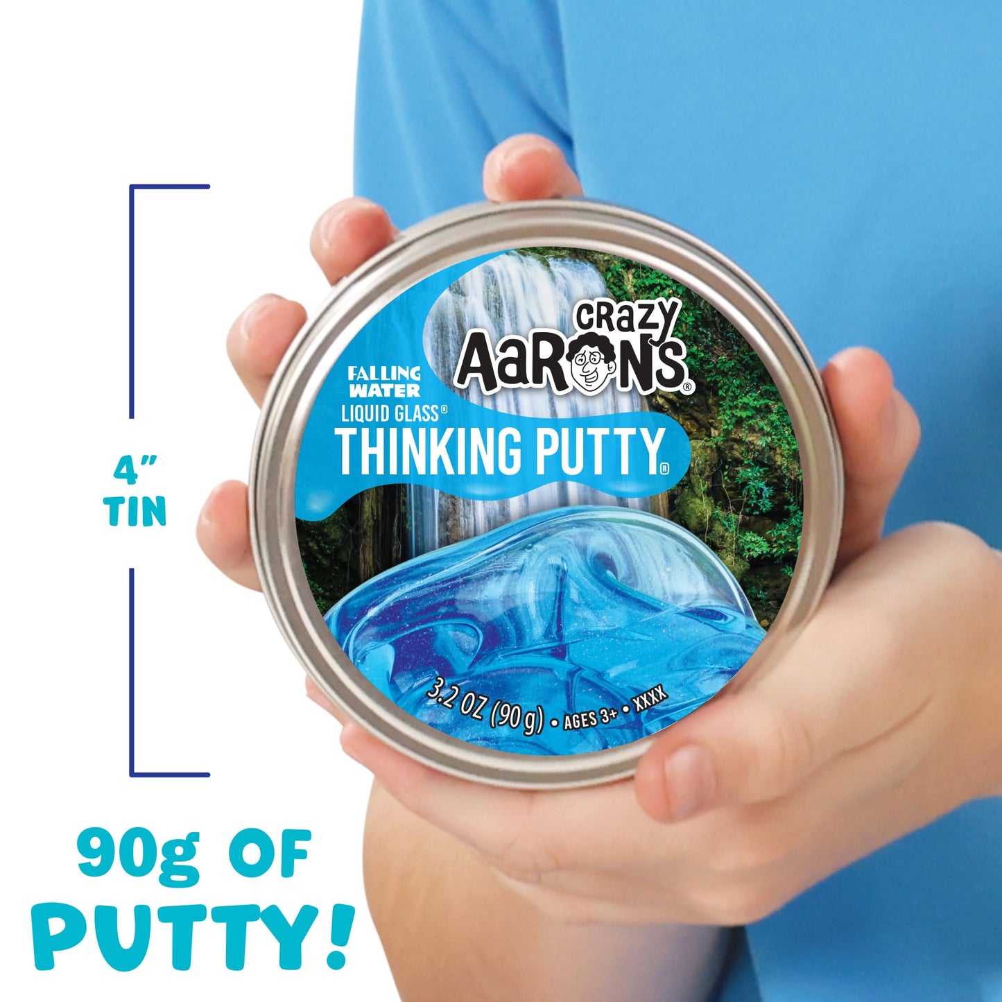 Crazy Aaron's Transparent Thinking Putty - 4" Falling Water Liquid Glass See Through Putty Tin - 90 Grams, Never Dries Out - Made in USA
