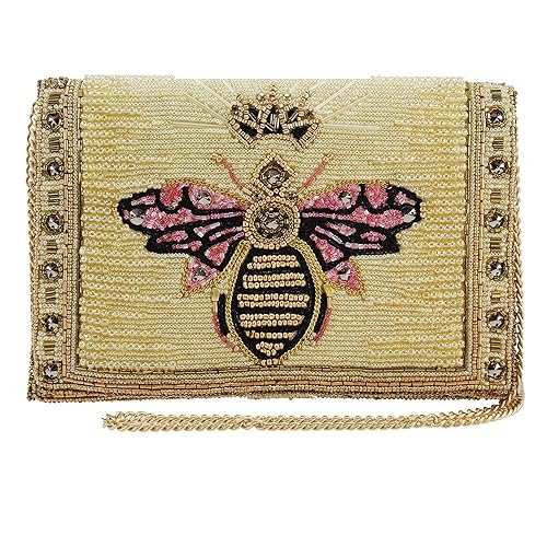 Mary Frances Buzzed Beaded Handbag - Bee Embellished Regal Crossbody Clutch with Magnetic Closure for Travel, Weddings, Parties - Gold