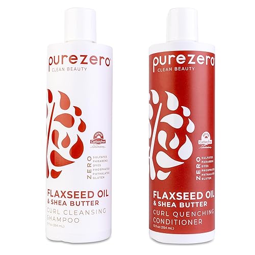 Purezero Flaxseed Oil & Shea Butter Shampoo and Conditioner Set - Curl Care - For Curly Hair Detangle & Defrizz - Zero Sulfates/Parabens/Dyes -100%