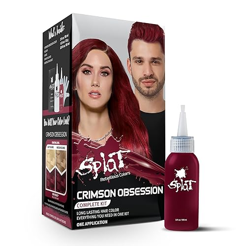 Splat Crimson Obsession Semi Permanent Hair Dye Kit with Bleach, 1 Application, Includes Red Hair Dye, Oxide & Bleach Powder, Vegan & Cruelty Free
