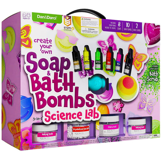 Dan&Darci Soap & Bath Bomb Making Kit for Kids – 3-in-1 DIY Spa Science Kit with Soap, Bath Bomb & Scrub Crafts – Fun STEM Gift for Girls & Boys Ages 6-12, Creative Experiment Toy & Birthday Gift Idea