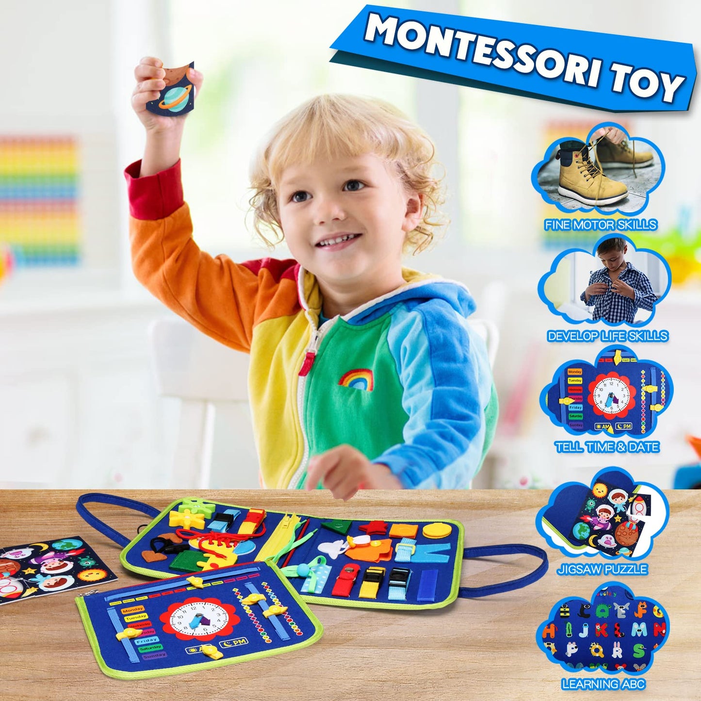 Guolely Busy Board Montessori Toy | Sensory Activity Board for Toddlers 1–4 | Fine Motor Skill Development & Travel Toy Gift for Boys & Girls