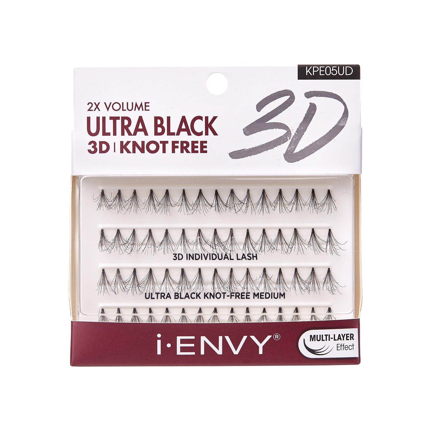 iENVY 3D Individual Lash Knot Free Ultra Black 2X Volume (3 Pack Medium)