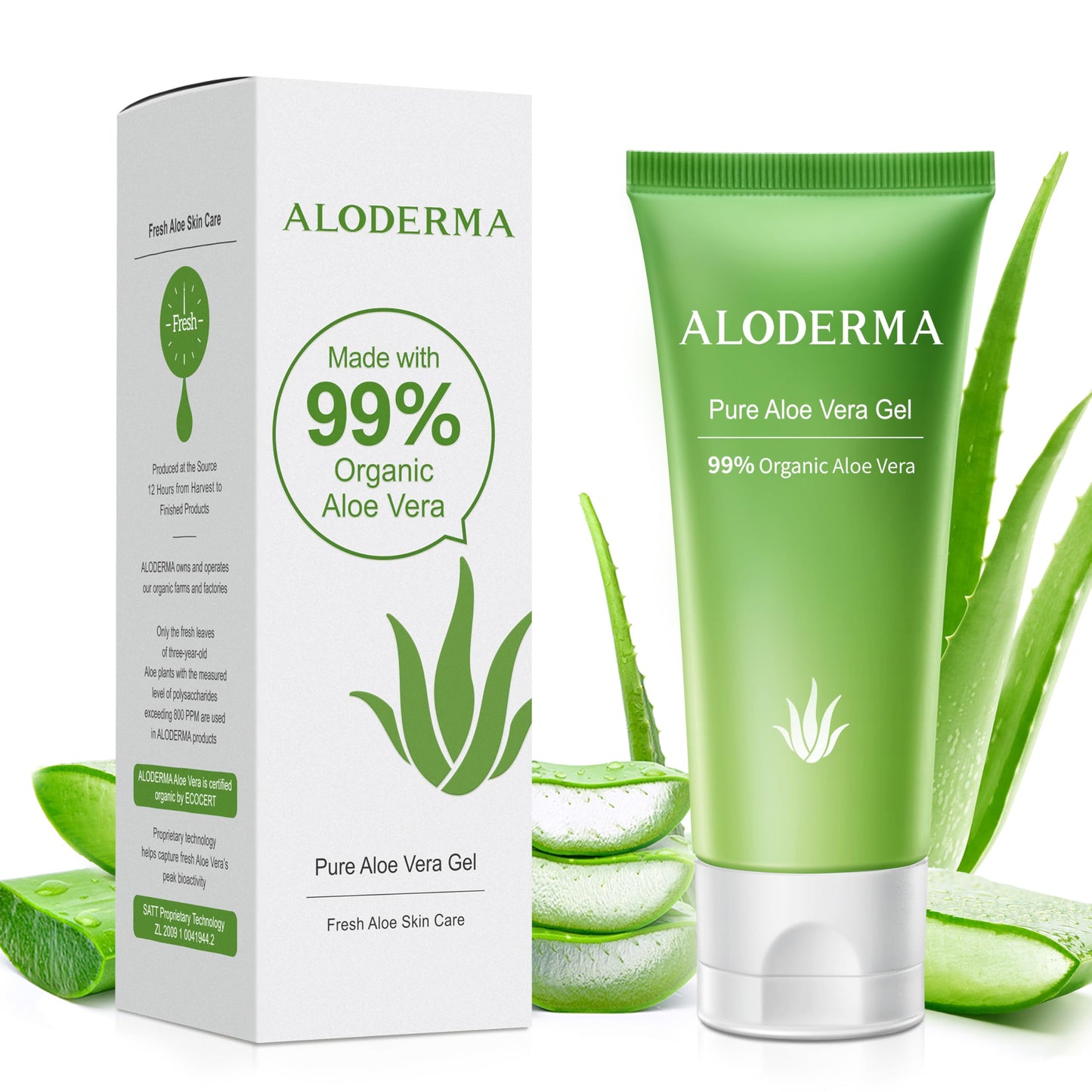 Aloderma 99% Organic Aloe Vera Gel for Face Made within 12 Hours of Harvest - Natural Hydrating Pure Aloe Vera for Soothing Skincare - Moisturizing