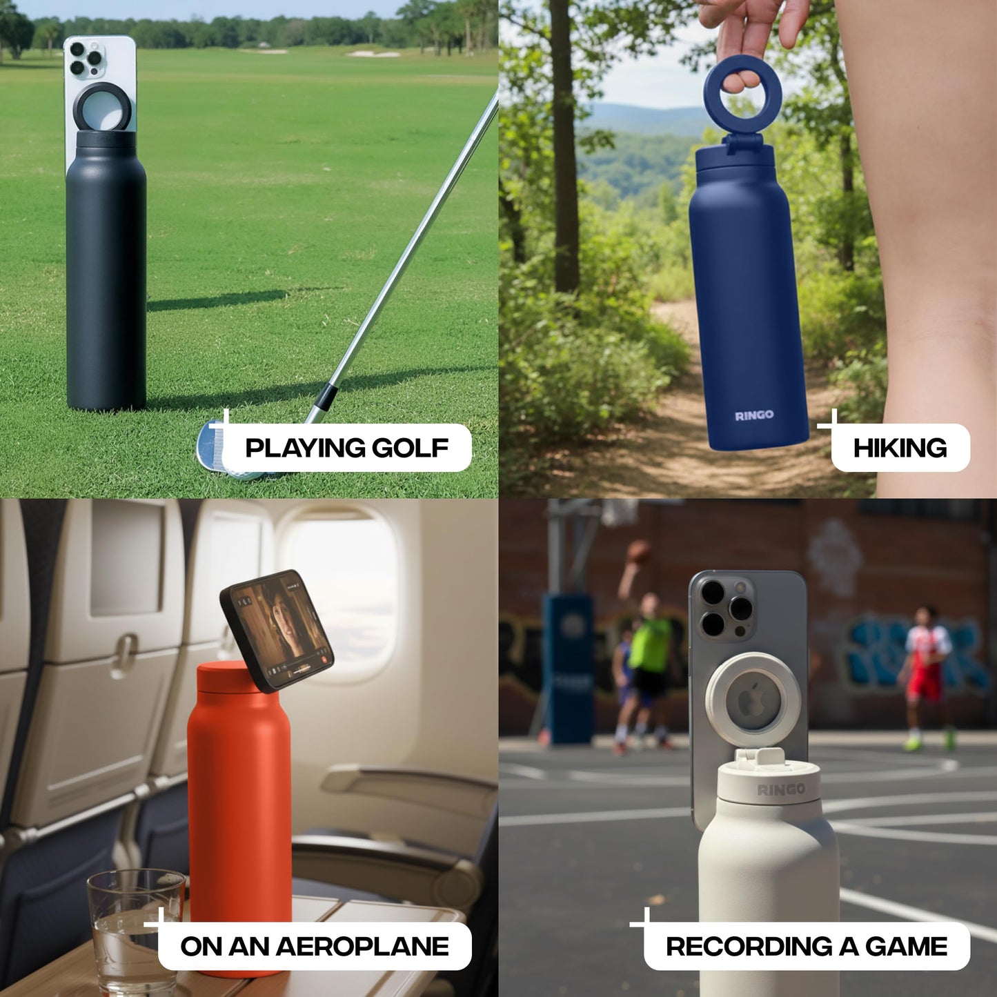 Ringo PRO Water Bottle with Magnetic Phone Mount & Sip Straw Lid - Insulated Stainless Steel Bottle for Workouts, Content Creation, Navigation