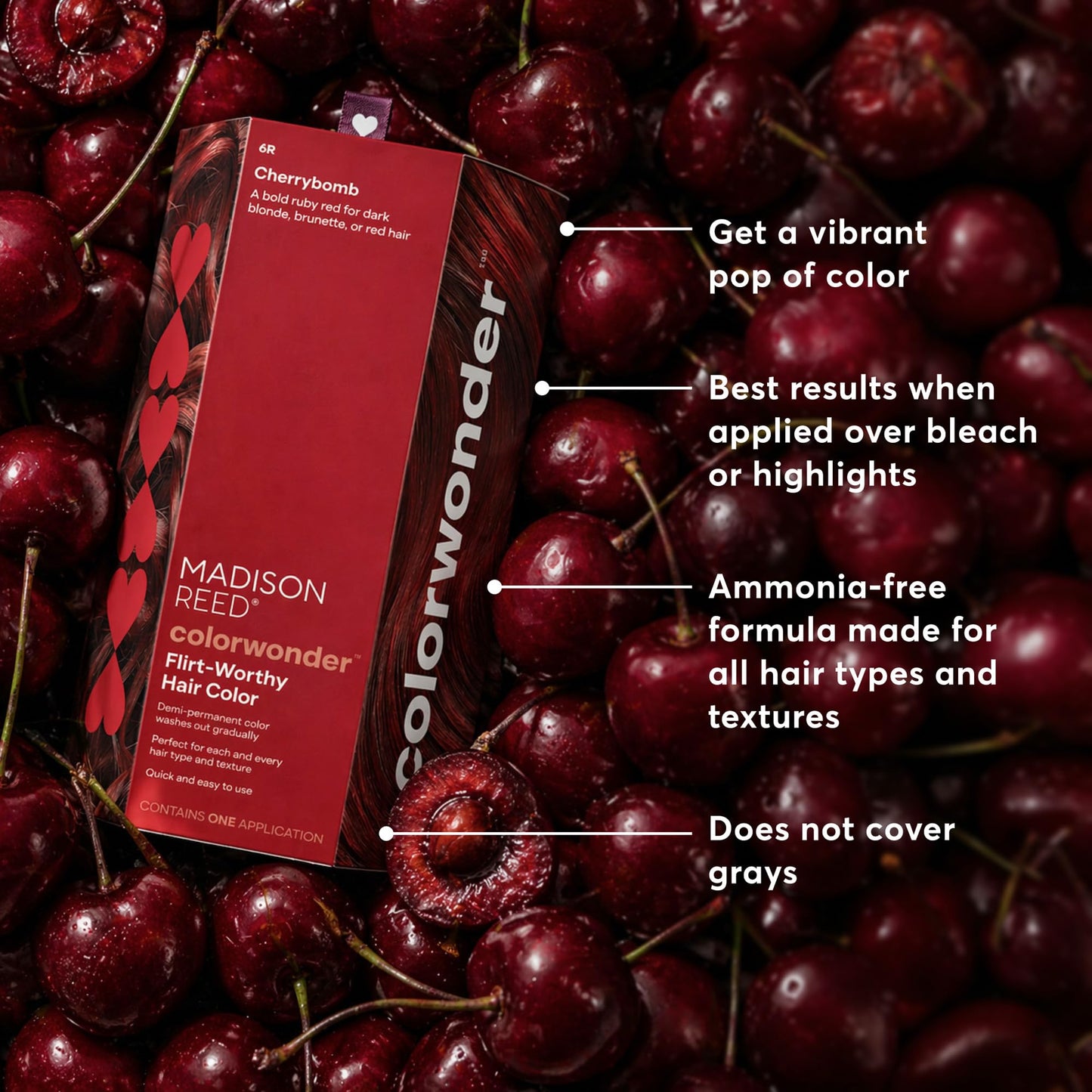 Madison Reed ColorWonder Demi-Permanent Hair Color Kit - 6R Medium Cherry Red (Cherry Bomb) | Deep Cherry Cola Tone, Lasts 25 Washes, Ammonia-Free