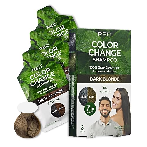 Red by Kiss Color Change Shampoo - Permanent Hair Color with 100% Gray Coverage, Quick 7-10 Minute Formula, No Tools Needed, Herbal Extracts, Includes