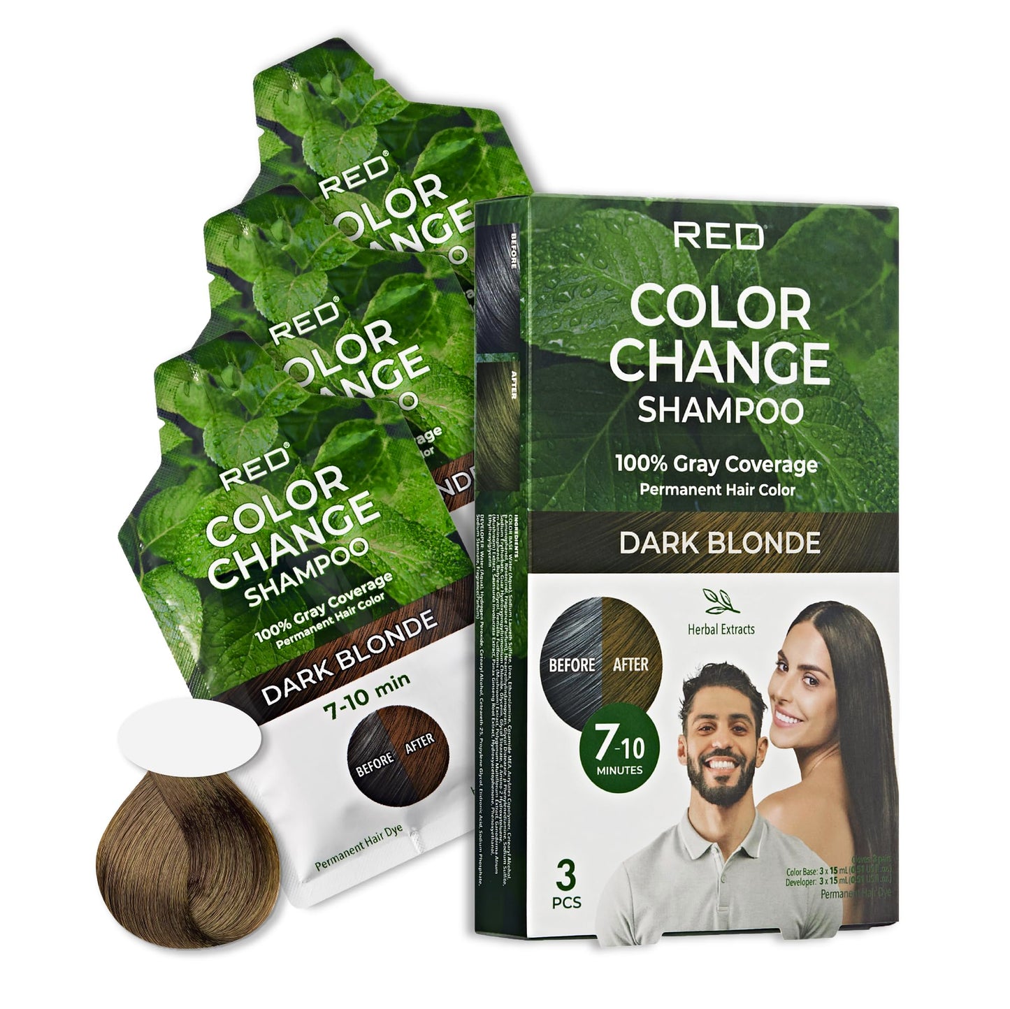 Red by Kiss Color Change Shampoo - Permanent Hair Color with 100% Gray Coverage, Quick 7-10 Minute Formula, No Tools Needed, Herbal Extracts, Includes