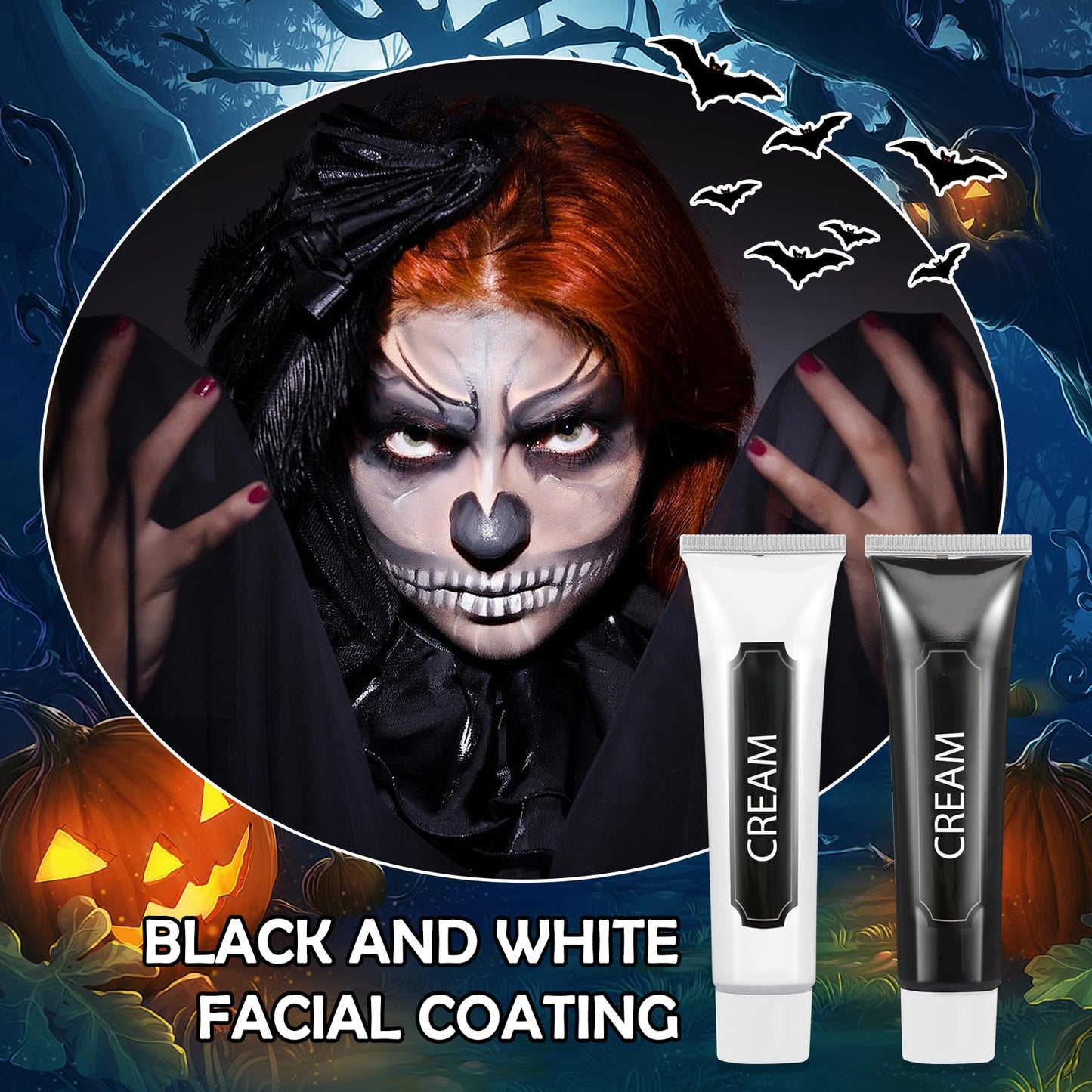 Black and White Face Body Paint, 2PCS Oil Based Full Coverage Painting Kit With Sponge, Washable Halloween Cream SFX Makeup for Goth Clown Zombie