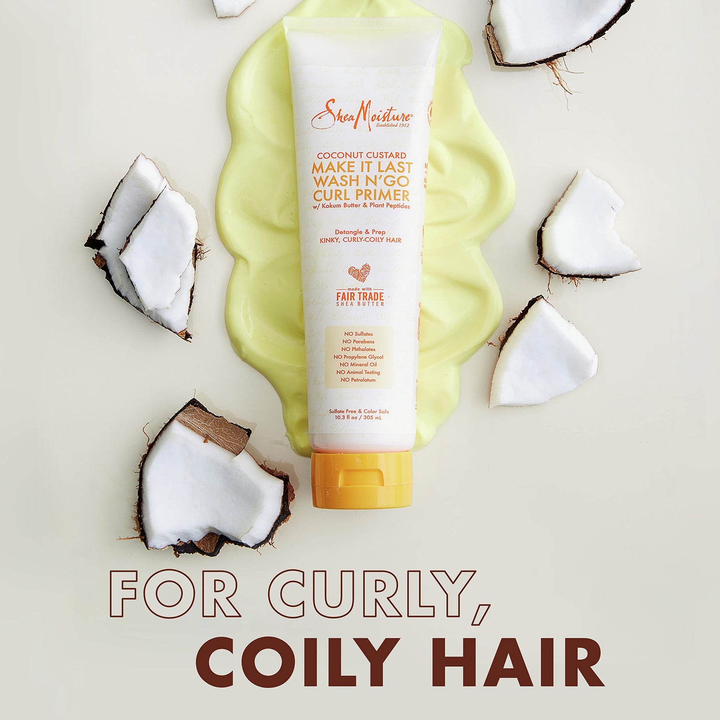 SheaMoisture Coconut Custard Curl Defining Cream - Make It Last Wash N' Go Primer, Enhancer & Detangler for Wavy & Curly Hair, Organic Shea Butter