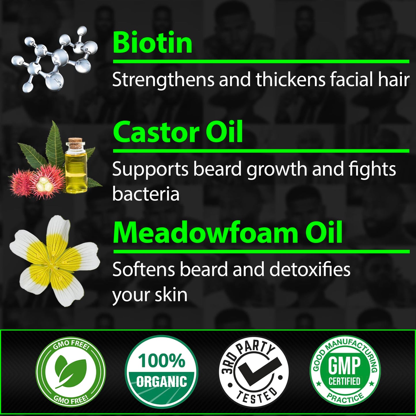 Biotin Beard Balm for Men – 2X Thickening Mustache & Beard Wax with Castor Oil & Meadowfoam, Hydrating Growth Balm & Leave-In Conditioner